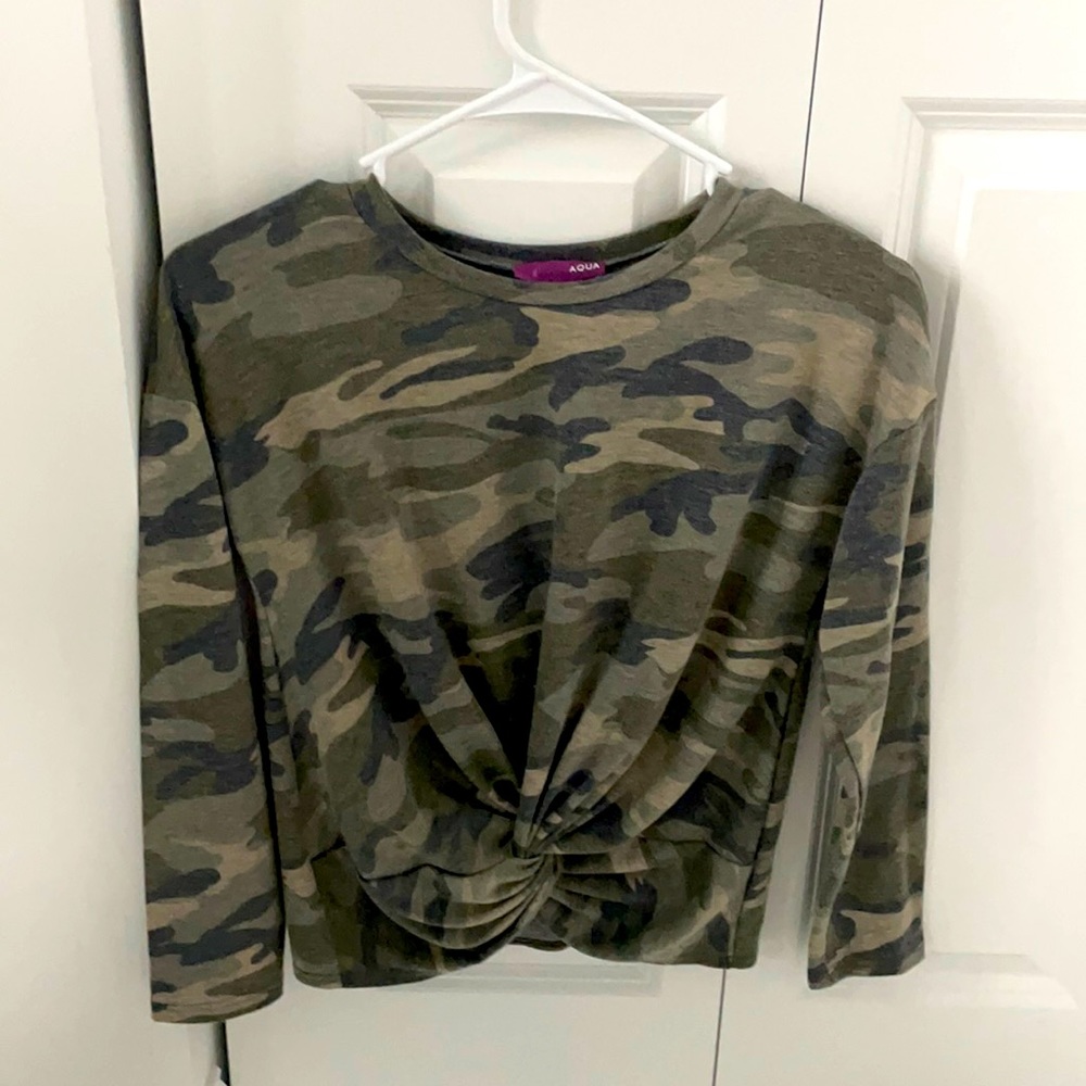 Green Camo, Long Sleeve, Tied Tee, Aqua Brand